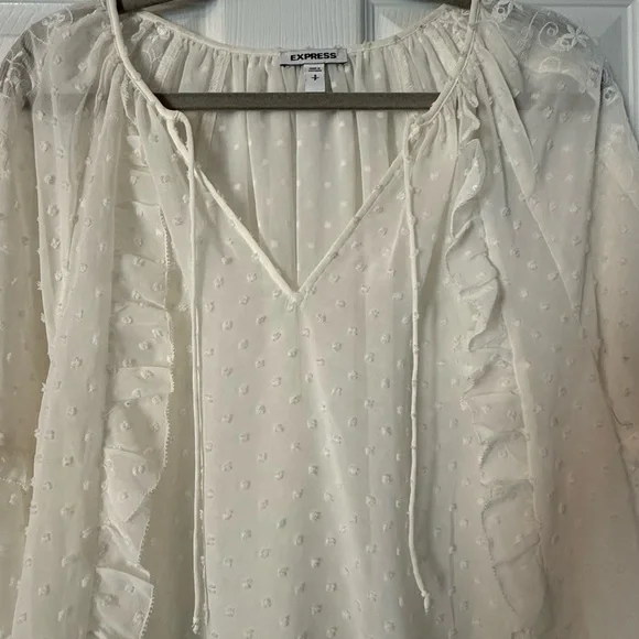 Express Cream Bell Sleeve Ruffled Blouse - Picture 2 of 3